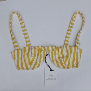 Onia Yellow and White Striped Bikini Top